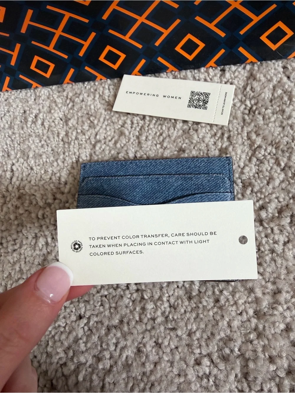 Tory Burch Emerson Denim Suede Slim Card Case Dark Denim Blue Soft